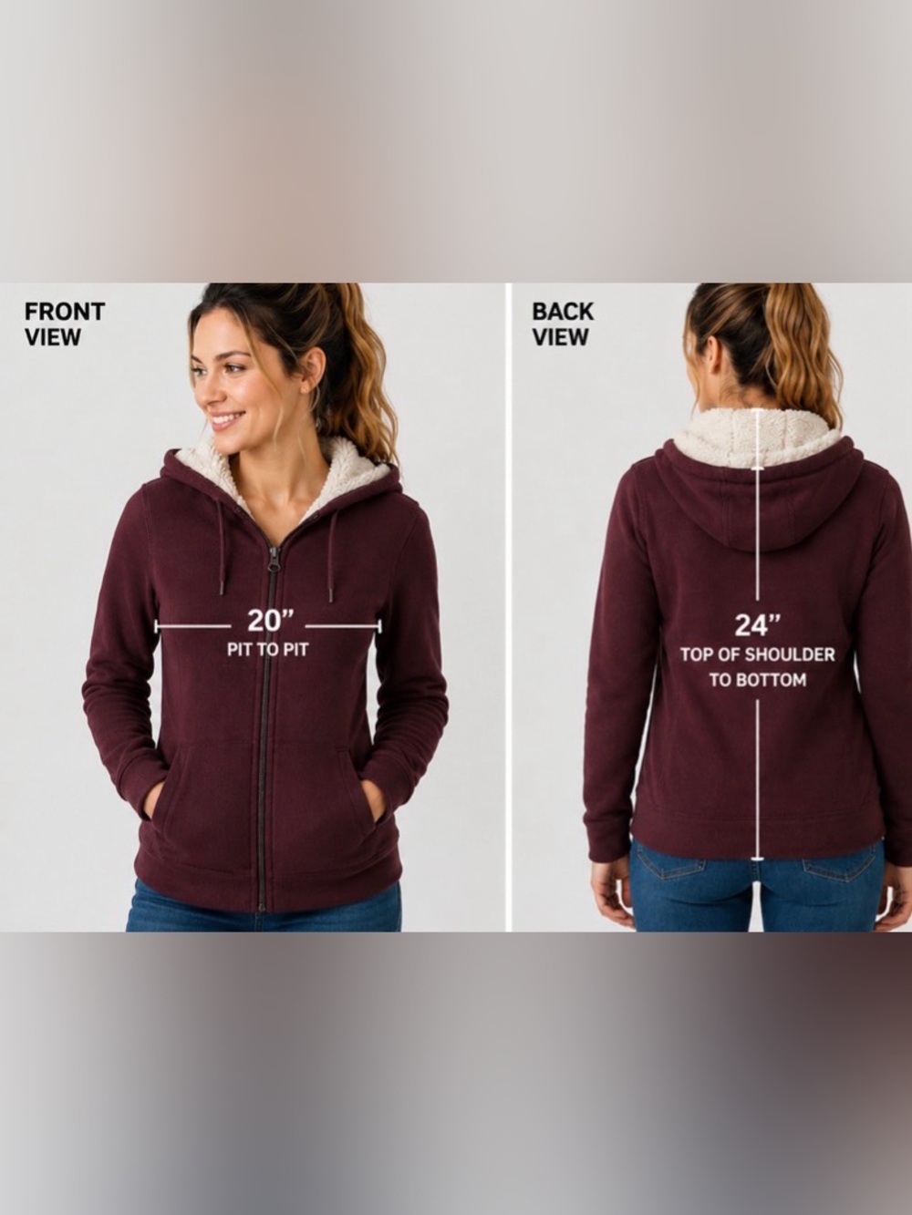 GUIDE SERIES Women’s Maroon fleece hooded jacket, Size Medium. Fleece lined.